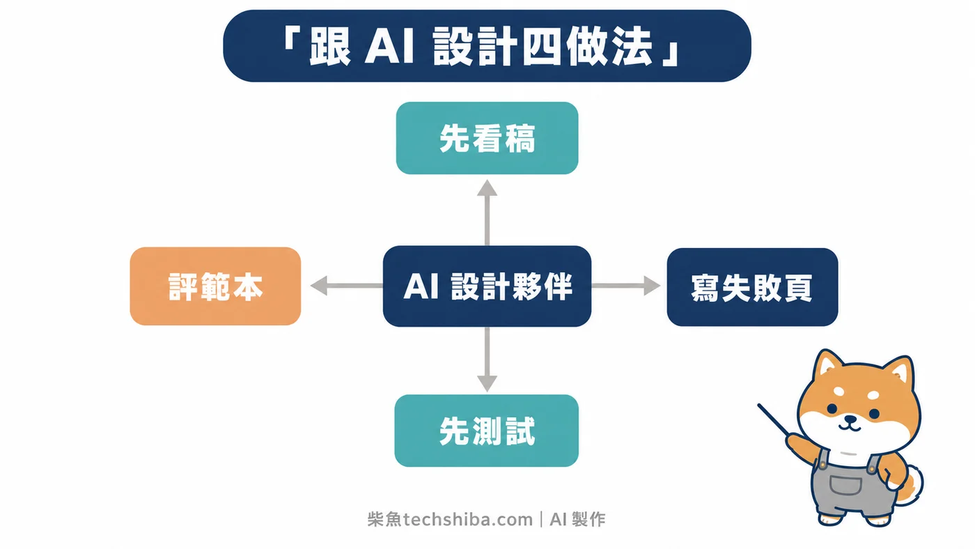 跟 AI 共同設計網站的四個做法:先看設計稿、評估範本、先寫計畫會怎麼失敗、最沒把握處先做小測試